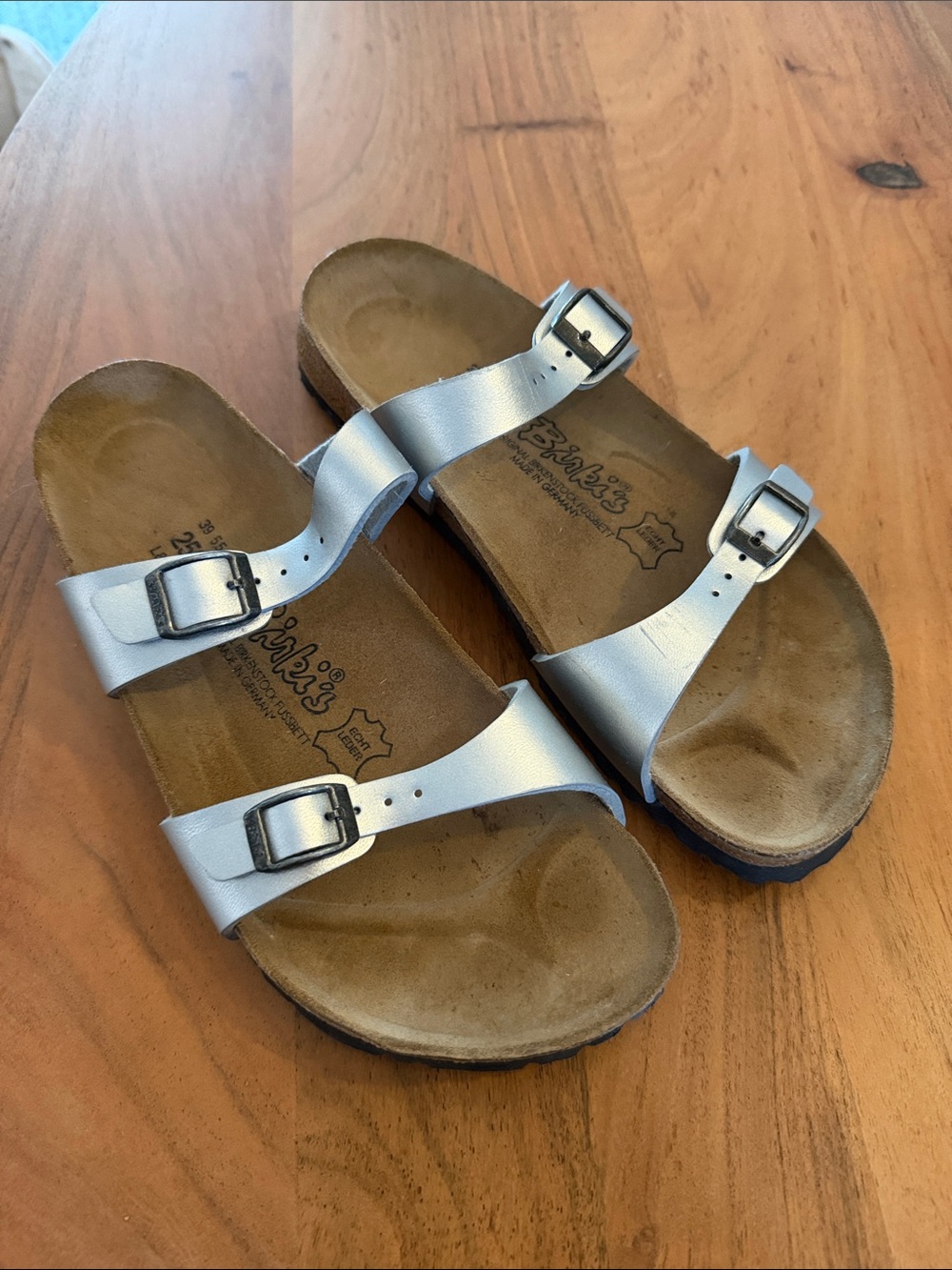 Birkenstock Silver Two-Buckle Slide Sandals